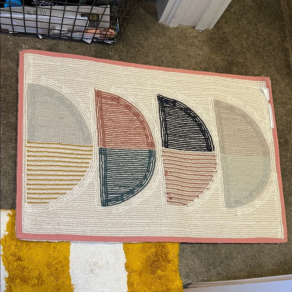 West Elm Cream and Multi-Color Geometric Door Mat 17x25 - Picture 4 of 15